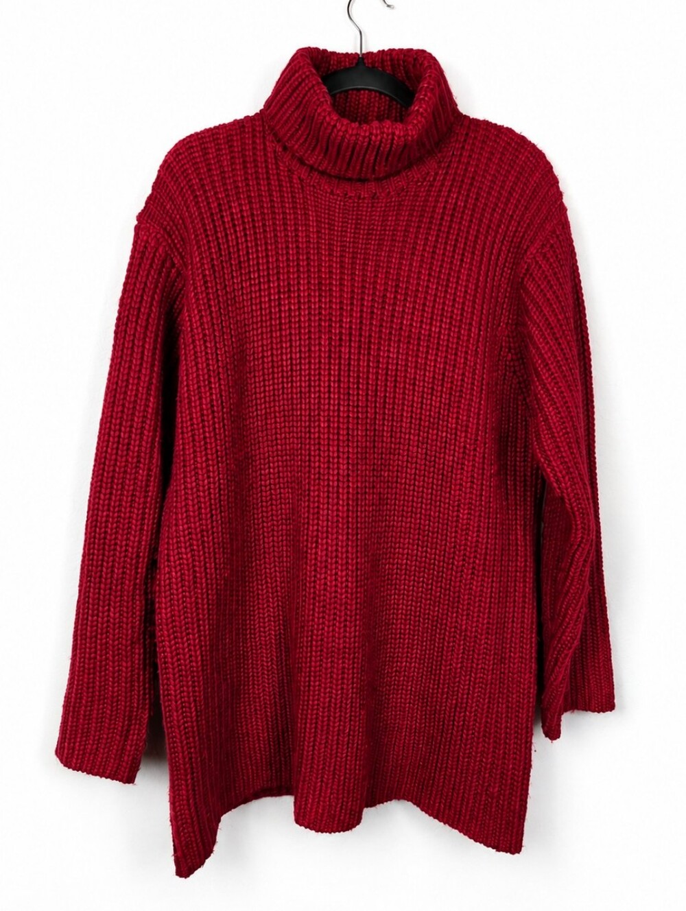 Vintage 90s Jones New York Red Chunky Wool Blend Turtleneck Sweater M Cozy